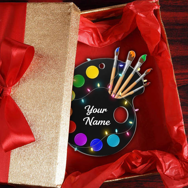 Artist Palette Personalized Christmas Ornament 2025 - Custom Paint Brush Acrylic Decoration, Gift For Artists, Art Teachers, And Students