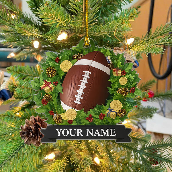 Wreath Football Personalized Christmas Ornament 2025 - Custom Sports Tree Decoration, Holiday Gift For Teams, Fans, And Football Players
