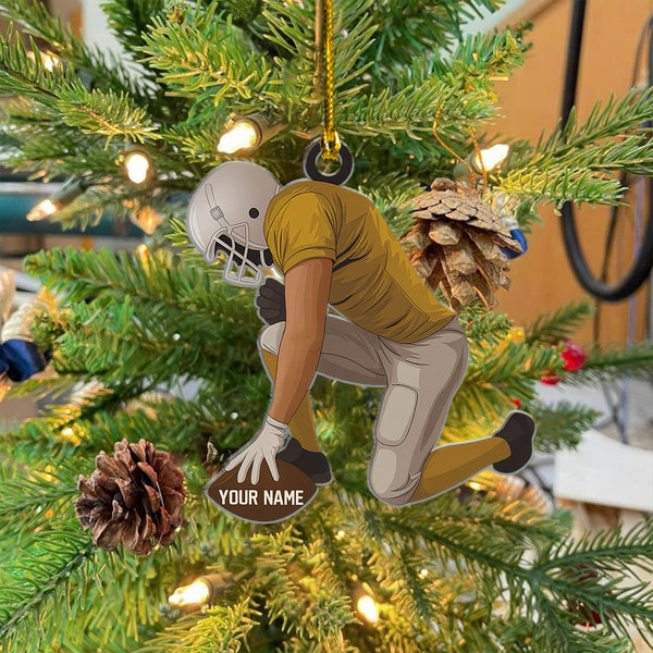 Player Kneeling Pose Personalized Football Ornament 2025 - Sports Tree Decoration Gift For Fans, Athletes & Teams
