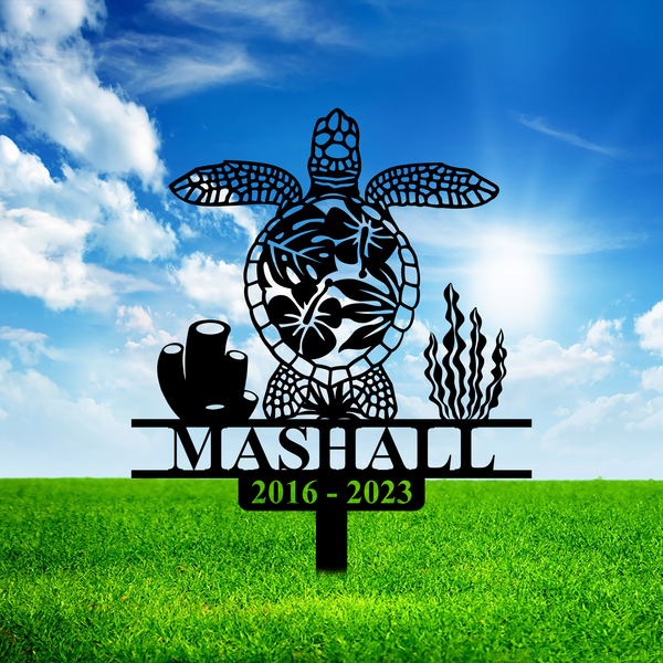 Custom Tropical Floral Turtle Memorial Metal Stake, Turtle Memorial Metal Garden Stake, Turtle Loss Metal Grave Marker, Pet Remembrance Stake
