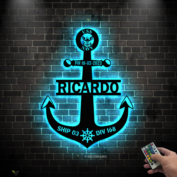 Graduation Anchor Metal Wall Art Led Lights, Us Navy Boot Camp Pir Anchor Metal Sign, Navy Graduation Anchor Metal Wall Hanging Sign