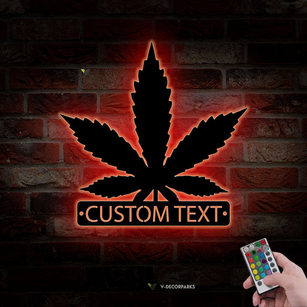 Personalized Weed Metal Wall Art With Led Lights, Custom Cannabis Metal Name Sign, Marijuana Smoking Room Metal Dercor, Smoking Weed Metal Sign