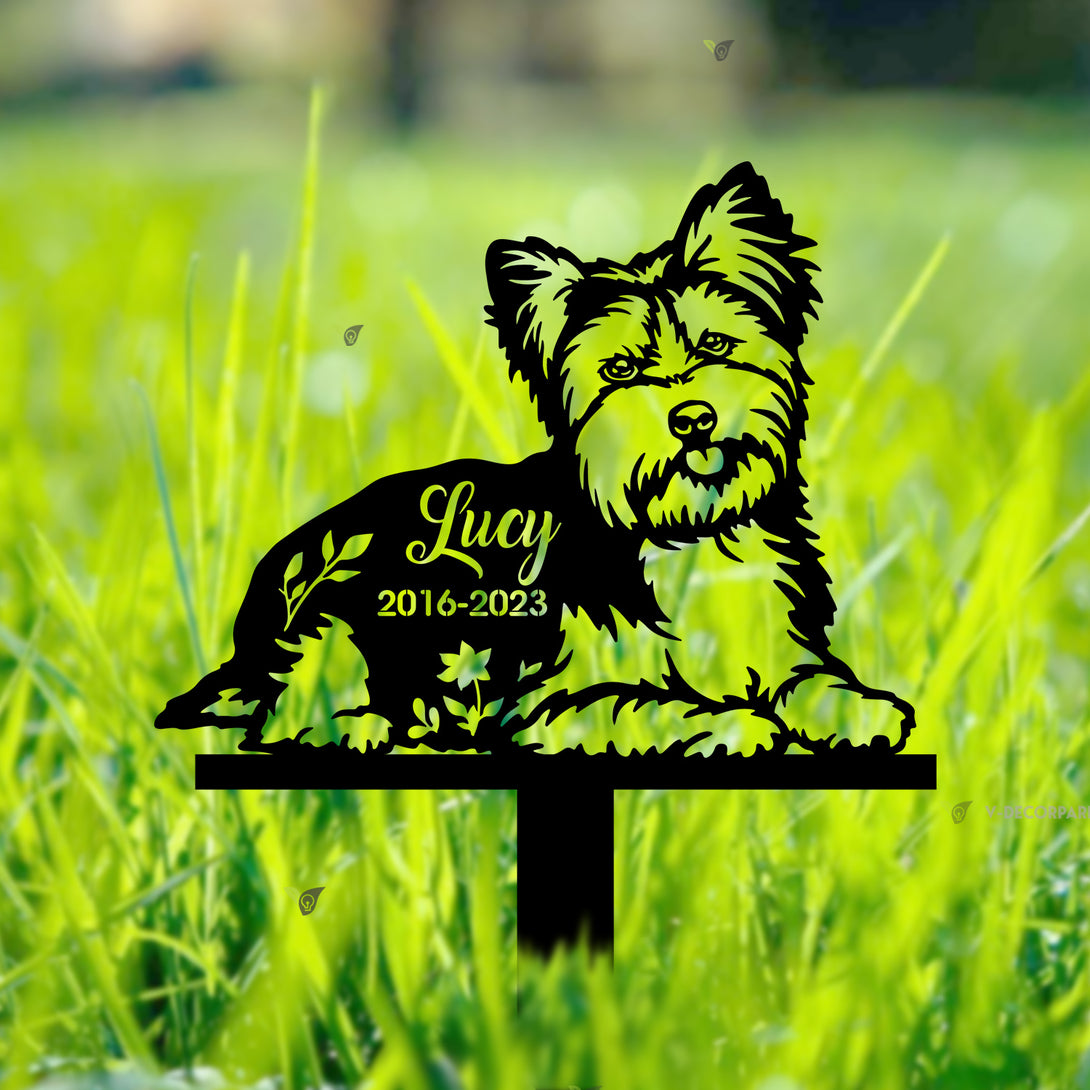 Personalized Yorkshire Terrier Dog Memorial Stake, Yorkie Dog Loss Remembrance Sign, Dog Memorial Metal Grave Marker, Pet Sympathy Metal Stake
