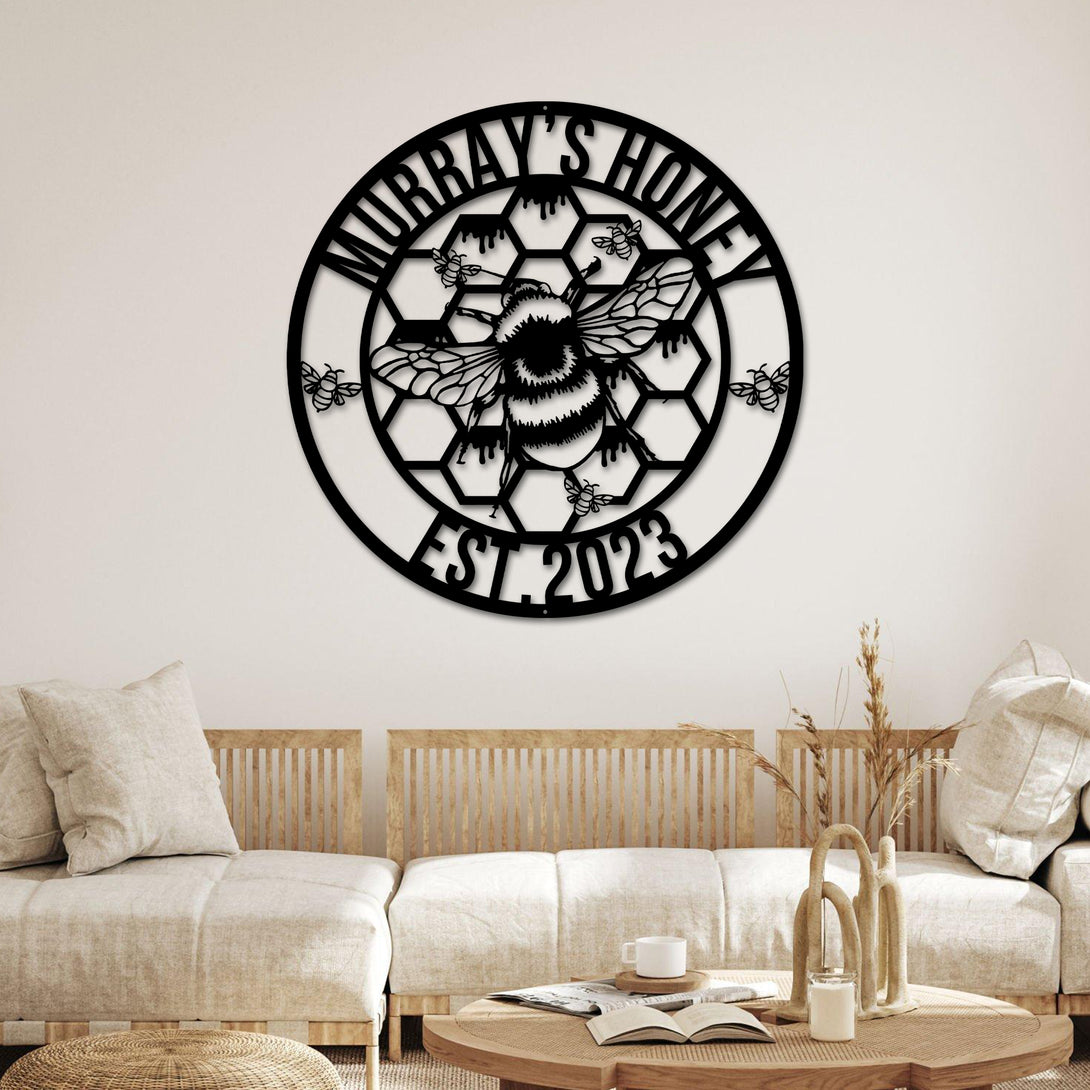 Personalized Honey Bee Family Name Metal Wall Art, Custom Bee Hive Monogram Metal Sign, Bee Keeper Metal Name Sign, Bee Farm Metal Wall Sign