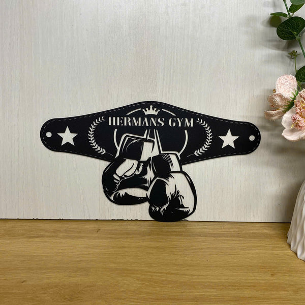 Custom Boxing Gloves And Belt Metal Wall Sign, Personalized Boxer Metal Name Sign, Kick Boxing Metal Sign, Fitness Gym Room Man Cave Metal Wall Decor