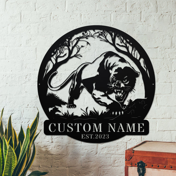 Custom Name Panther Metal Wall Art, Personalized Wild Panther Metal Name Sign, Awesome Panther Metal Wall Hanging, Panther Wild Animal Metal Art