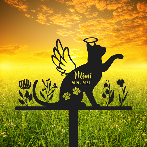 Custom Angel Cat With Butterfly Memorial Garden Stake, Floral Cat Memorial Metal Yard Stake, Cat Metal Grave Markers, Pet Loss Remembrance Stake