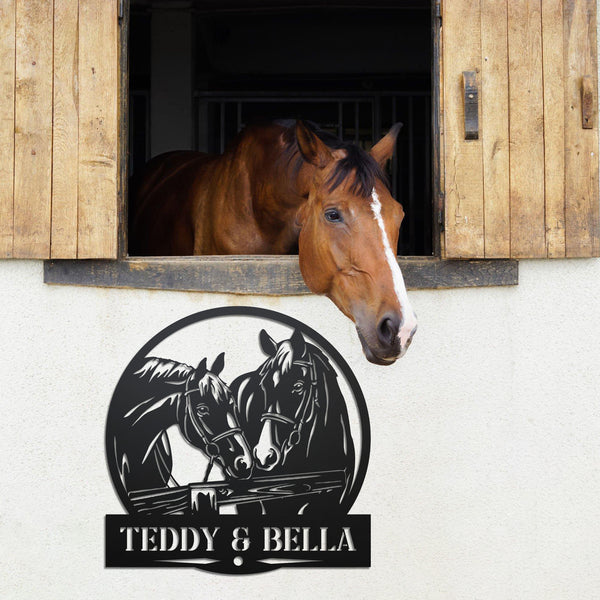 Custom Couple Horse Metal Sign, Personalized Horse Metal Farm Sign, Horse Ranch Metal Entrance Sign, Horse Stable Metal Wall Art