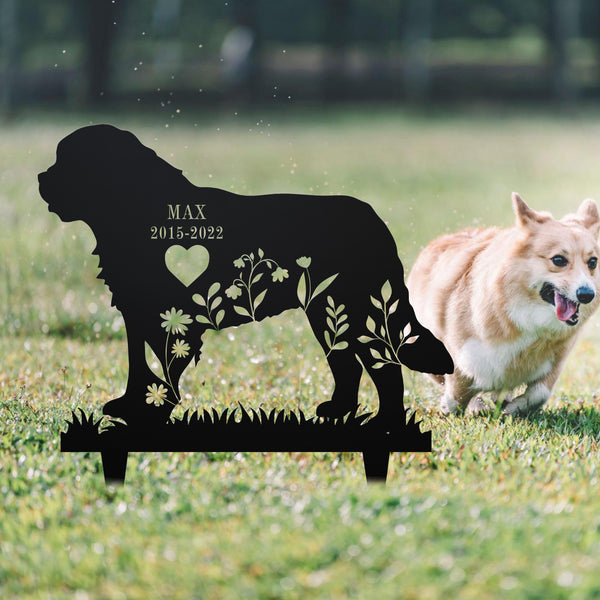 Personalized Floral Newfoundland Dog Memorial Stake, Flowers Dog Metal Yard Sign, Dog Loss Remembrance Sign, Pet Memorial Metal Grave Marker