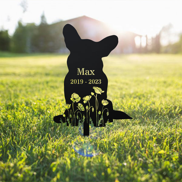 Custom Floral Corgi Dog Memorial Metal Stake, Personalized Corgi Memorial Metal Garden Sign, Dog Loss Metal Grave Marker, Pet Remembrance Stake