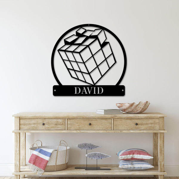 Personalized Rubiks Cube Metal Name Sign, Custom Rubik's Cube Metal Wall Art, Puzzle Cube Game Zone Metal Wall Hanging Home Decor