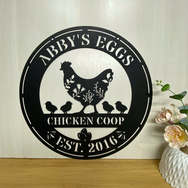 Customized Chicken Farm Metal Name Sign, Personalized Chicken Coop Metal Sign, Family Name Hens House Metal Sign For Farm House