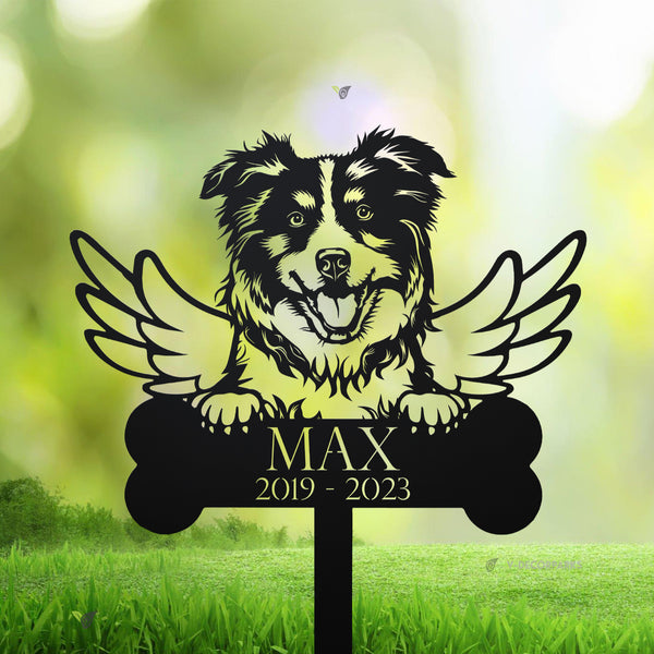 Custom Australian Shepherd Dog Memorial Metal Stake, Dog With Wings Memorial Metal Garden Stake, Pet Metal Grave Marker, Dog Remembrance Stake