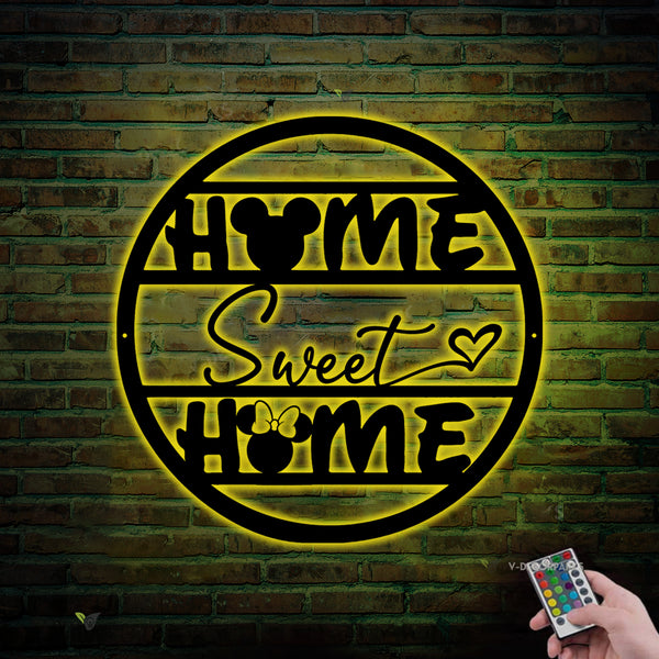 Home Sweet Home Metal Sign With Led Lights, Home Sweet Home Metal Wall Art Living Room Decor, Welcome Home Sign Metal Wall Hanging Decor