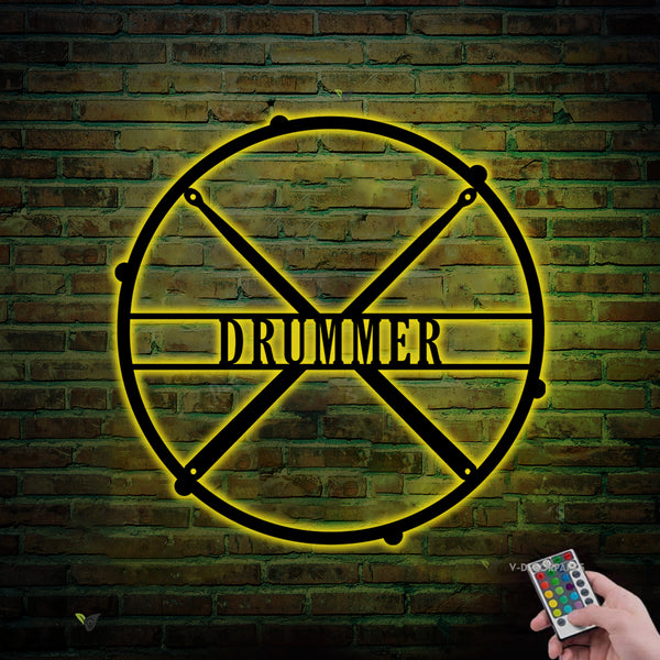 Custom Drumsticks Metal Wall Art Led Lights, Personalized Drummer Metal Name Signs, Musical Instrument Metal Wall Decor, Music Room Decor