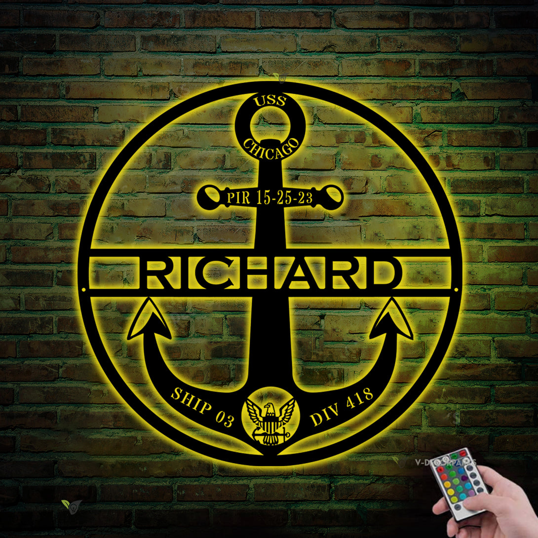 Personalized Us Navy Anchor Metal Sign With Led Lights, Custom Us Navy Boot Camp Anchor Metal Sign, Navy Pir Metal Decor, Navy Graduation Gift