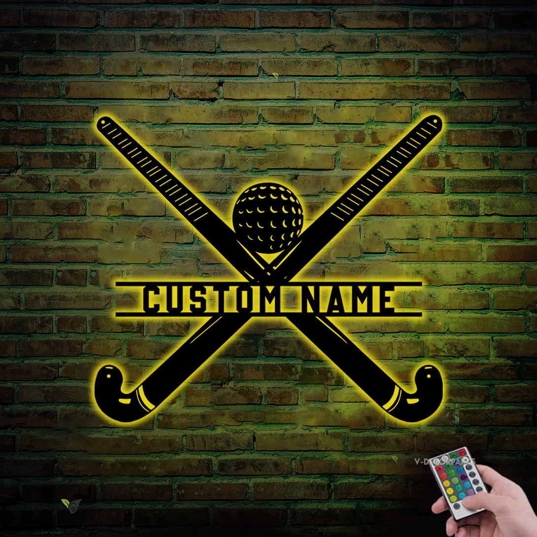 Personalized Field Hockey Sticks Metal Led Lights, Custom Field Hockey Player Metal Name Sign, Hockey Sport Lover Metal Wall Hanging Sign