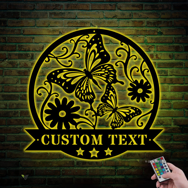 Custom Rusty Butterfly Metal Garden Sign Led Lights, Flowers Butterfly Sign Metal Wall Hanging Sign, Custom Garden Butterfly Metal Wall Decor