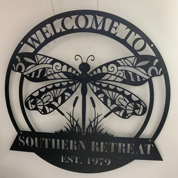 Personalized Dragonfly Monogram Metal Wall Art, Custom Dragonfly Family Name Metal Sign, Tribal Dragonfly Metal Sign, Dragonfly Metal Wall Hanging