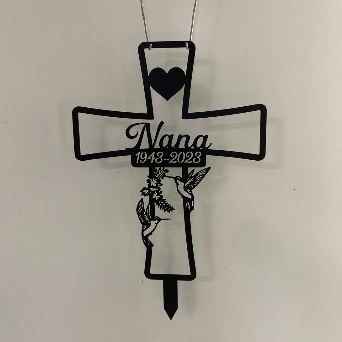 Custom Hummingbird Cross Garden Stake, Hummingbird Cross Metal Stake, Hummingbird Metal Garden Sign, Hummingbird Christian Cross Metal Stake