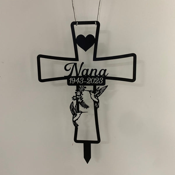 Custom Hummingbird Cross Garden Stake, Hummingbird Cross Metal Stake, Hummingbird Metal Garden Sign, Hummingbird Christian Cross Metal Stake