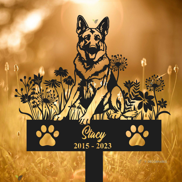 Personalized German Shepherd Dog Memorial Garden Stake, In Loving Memory Of Dog Metal Yard Sign, Pet Loss Remembrance Stake, Pet Grave Marker