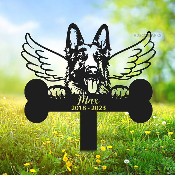 Custom German Shepherd Dog Memorial Metal Stake, Dog With Wings Memorial Metal Garden Stake, Pet Metal Grave Marker, Dog Loss Remembrance Stake