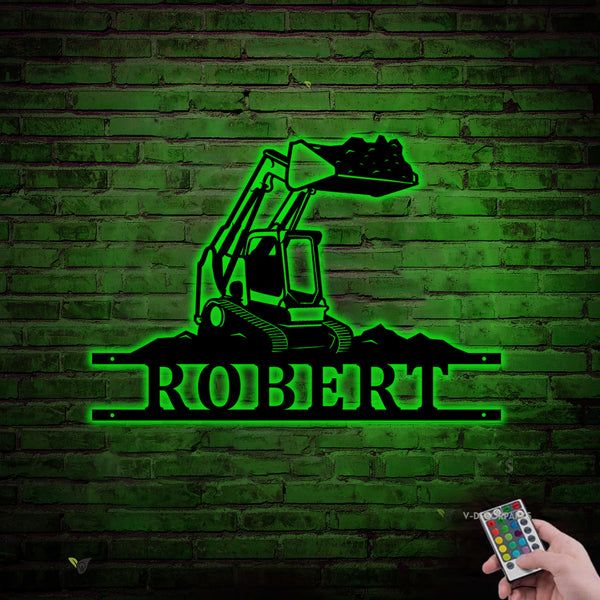 Custom Us Skid Steer Loader Metal Wall Art Led Lights Personalized Skid Steer Driver Metal Name Sign Home Decor, Loader Digger Monogram Metal Decor