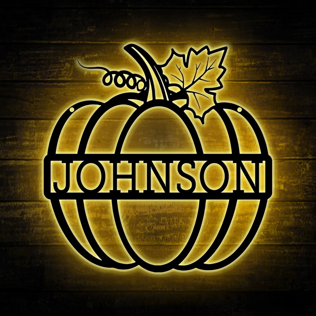 Custom Pumpkin Monogram Metal Sign Led Lights, Fall Pumpkin Metal Wall Art, Pumpkin Welcome Metal Sign, Halloween Pumpkin Front Door Metal Sign