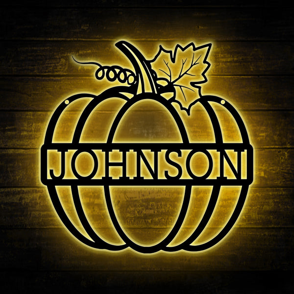 Custom Pumpkin Monogram Metal Sign Led Lights, Fall Pumpkin Metal Wall Art, Pumpkin Welcome Metal Sign, Halloween Pumpkin Front Door Metal Sign