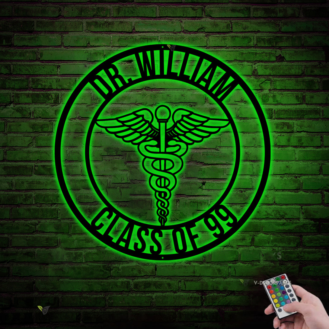 Personalized Medical Symbol Caduceus Metal Sign Led Lights, Custom Rn Doctor Metal Name Sign, Medical Symbol Hospital Clinic Metal Decor