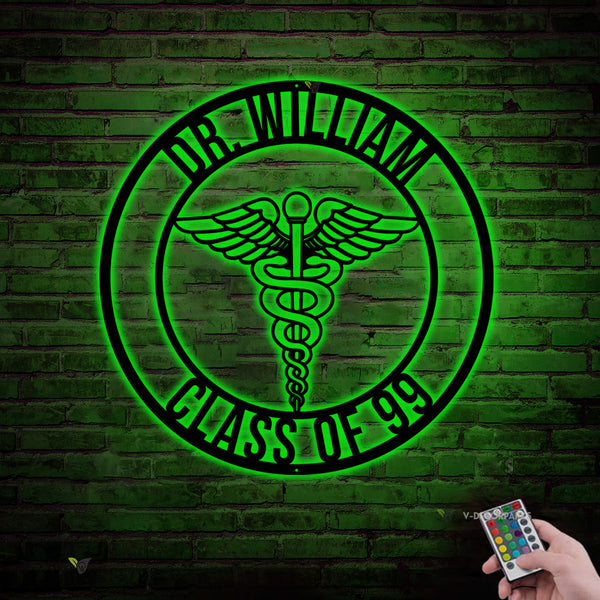 Personalized Medical Symbol Caduceus Metal Sign Led Lights, Custom Rn Doctor Metal Name Sign, Medical Symbol Hospital Clinic Metal Decor