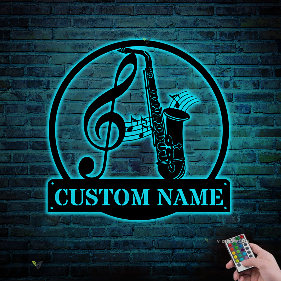 Custom Saxophone Musical Instrument Metal Wall Art Led Lights, Personalized Saxophone Player Metal Name Sign, Saxophone Music Metal Sign Art