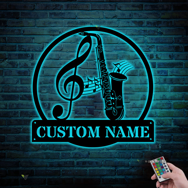 Custom Saxophone Musical Instrument Metal Wall Art Led Lights, Personalized Saxophone Player Metal Name Sign, Saxophone Music Metal Sign Art