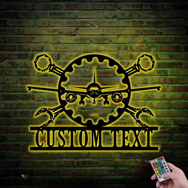 Personalized Aircraft Mechanic Metal Wall Art With Led Lights, Custom Aircraft Hangar Mechanic Garage Metal Sign, Workshop Garage Metal Decor