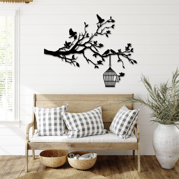 Birds On Branch Metal Wall Art, Love Birds Tree Metal Sign Art Living Room Decor, Birds Tree Branch Metal Wall Hangings Interior Home Decor