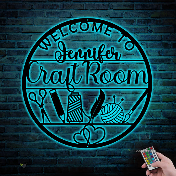 Custom Craft Room Metal Sign With Led Lights, Personalized She Shed Creative Room Metal Sign, Quilting Sewing Room Metal Wall Decor