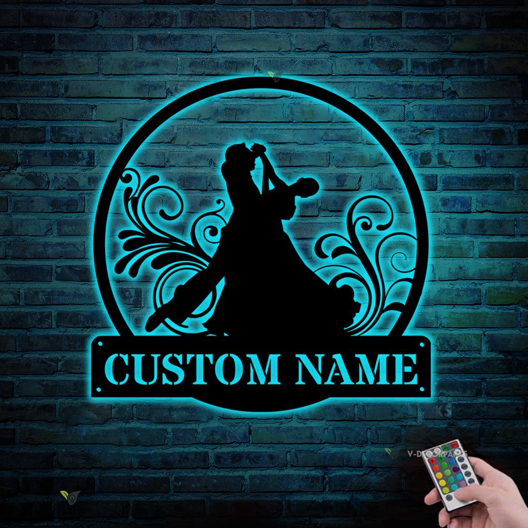 Custom Ballroom Dancing Metal Sign Led Lights, Personalized Ballroom Dancer Metal Name Sign, Ballroom Dancing Monogram Metal Sign Art