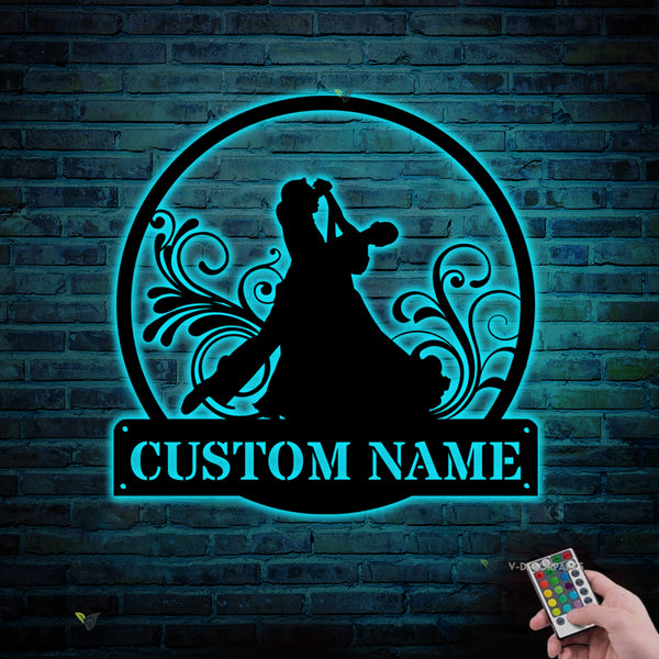 Custom Ballroom Dancing Metal Sign Led Lights, Personalized Ballroom Dancer Metal Name Sign, Ballroom Dancing Monogram Metal Sign Art
