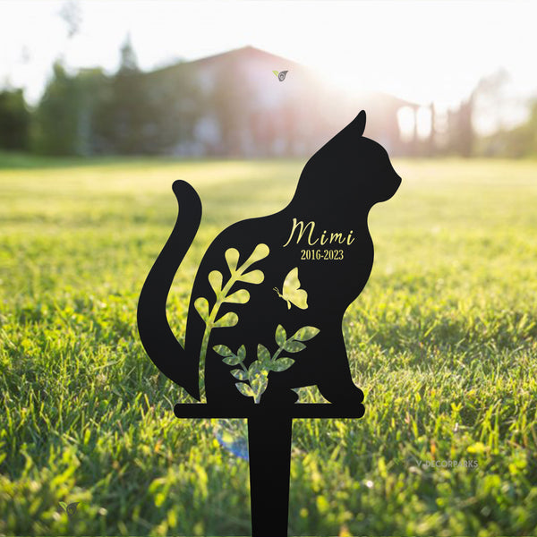 Personalized Cat Memorial Metal Garden Sign, Custom Floral Cat Memorial Plaque With Stake, Cat Metal Grave Markers, Pet Loss Sympathy Sign