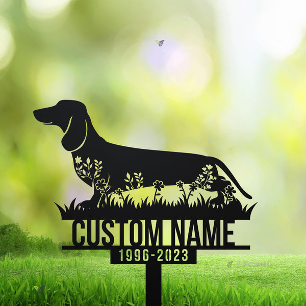 Personalized Floral Dachshund Memorial Metal Garden Stake, Custom Dog Loss Metal Grave Marker, Dog Memorial Metal Garden Sign, Pet Sympathy Sign