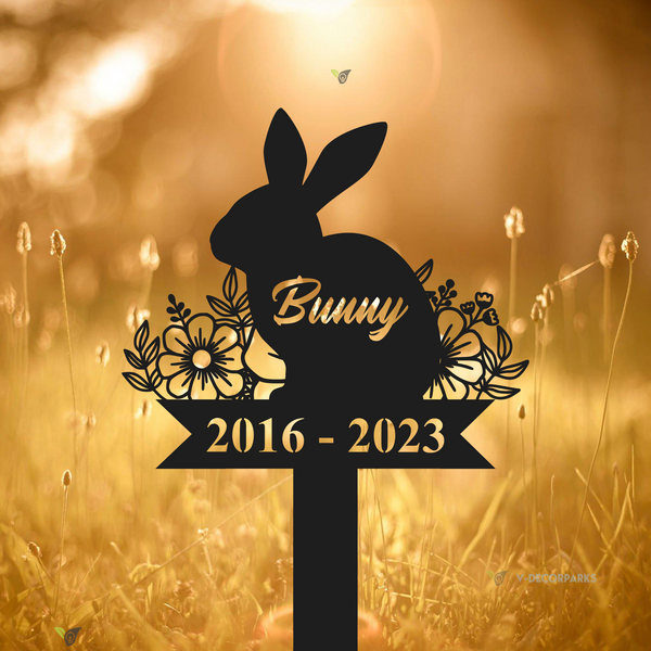 Personalized Floral Bunny Memorial Stake, Rabbit Memorial Metal Garden Stake, Rabbit Loss Sympathy Sign, Pet Grave Markers, Remembrance Stake