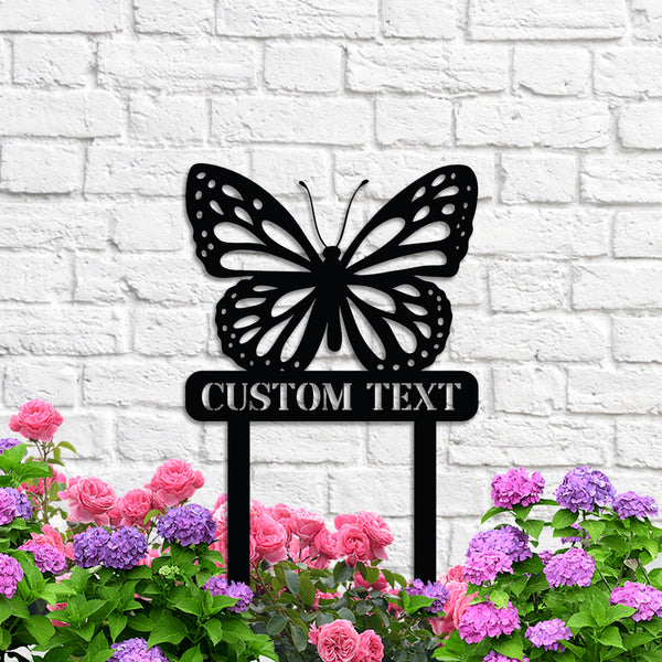Personalized Butterfly Metal Sign With Stake, Custom Butterfly Name Sign, Butterfly Garden Sign, Butterfly Metal Stake Garden Decor