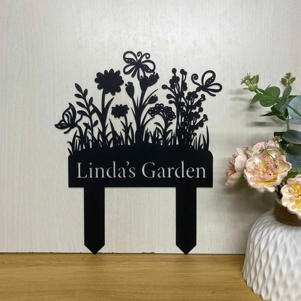 Custom Flowers Garden Memorial Metal Stake, Personalized Gardener Name Metal Yard Sign, Garden Metal Sign With Stake, Gardening Metal Outdoor Stake