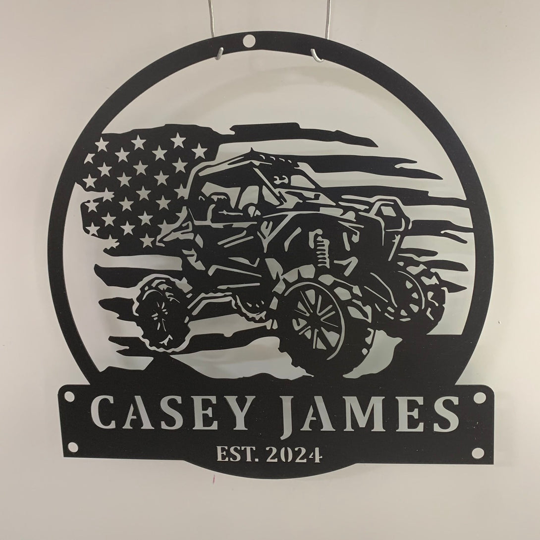 Custom Us Utv Monogram Metal Wall Art, Personalized All-terrain Vehicle Metal Name Sign, Us Flag Quad Dirt Bike Metal Wall Sign Decor