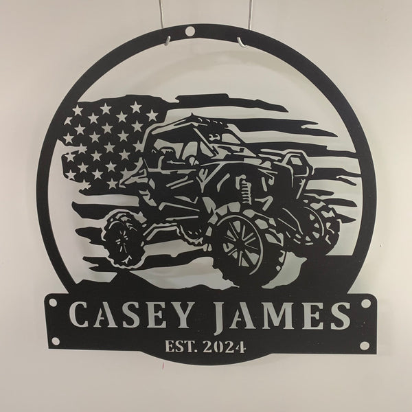 Custom Us Utv Monogram Metal Wall Art, Personalized All-terrain Vehicle Metal Name Sign, Us Flag Quad Dirt Bike Metal Wall Sign Decor
