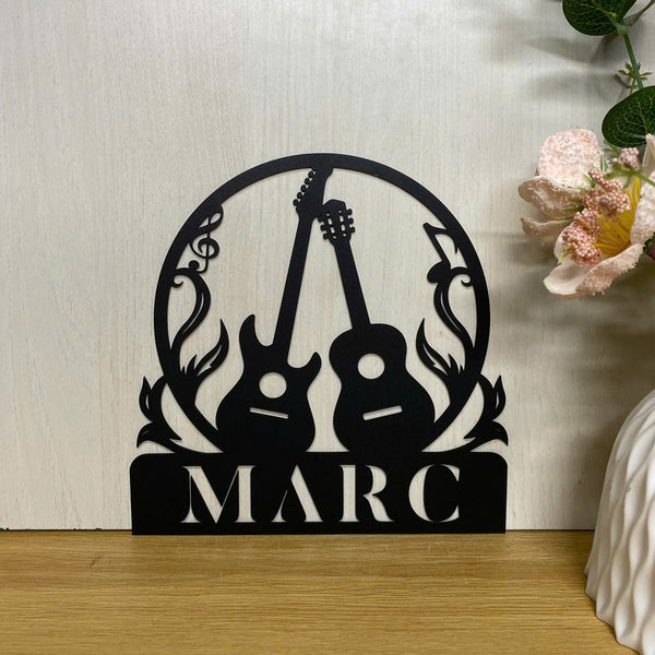 Custom Guitars Monogram Metal Wall Art, Custom Guitar Music Studio Metal Wall Sign, Musician Classic Guitar Lovers Metal Name Sign