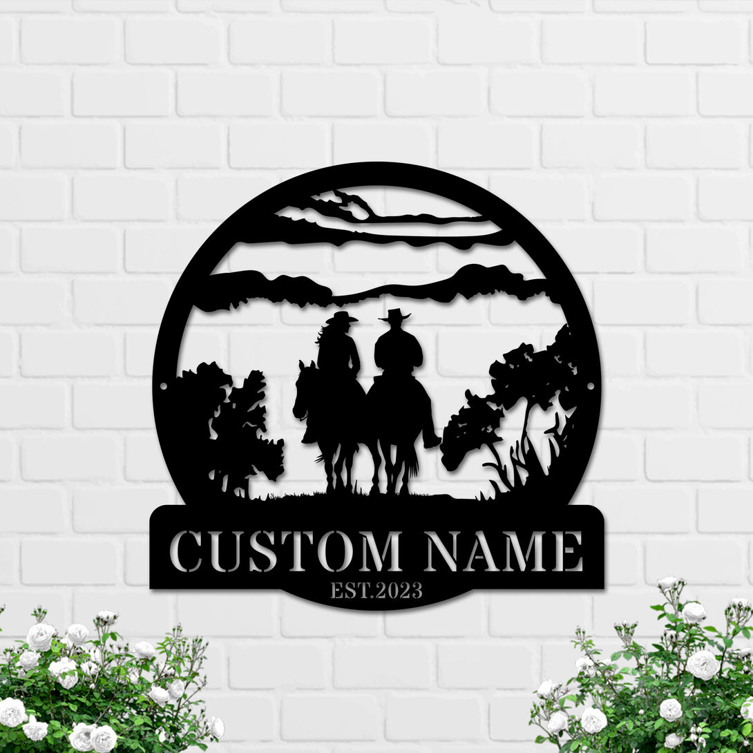 Custom Western Cowboy Cowgirl Metal Wall Art, Western Couple Cowboy Metal Sign, Horse Riding Sign, Cowboy Cowgirl Metal Name Sign