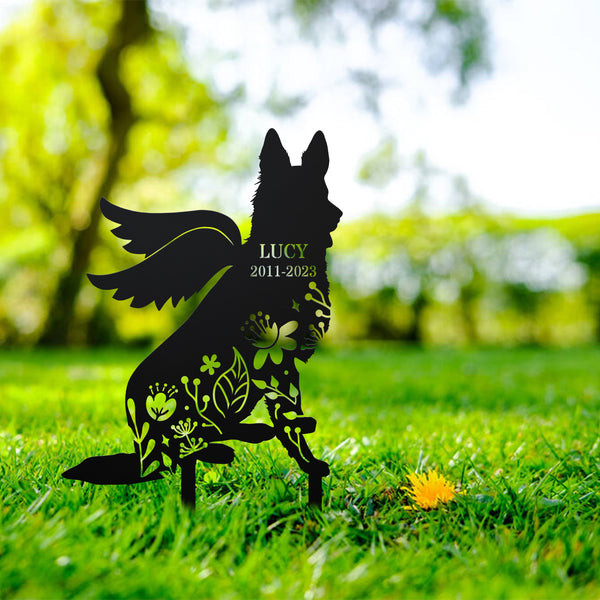 Personalized German Shepherd Dog With Angel Wings Memorial Stake, Dog Memorial Plaque With Stake, Pet Metal Grave Marker, Pet Memorial Yard Sign