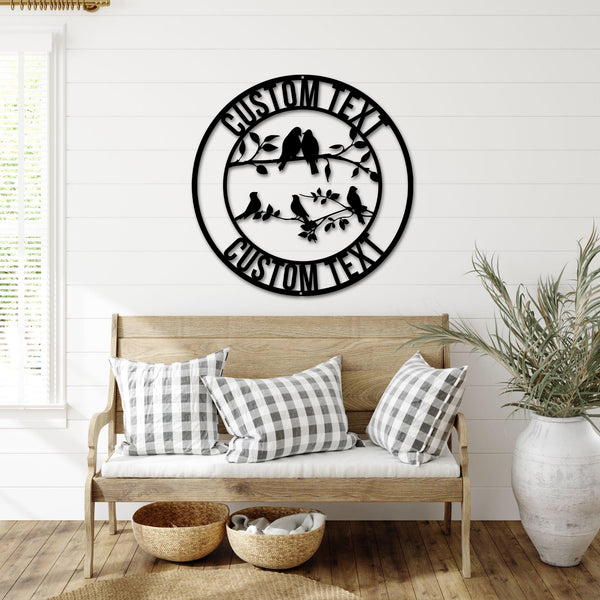 Custom Birds On Branch Metal Wall Art, Custom Family Name Birds Metal Sign, Metal Birds Welcome Sign Garden Decor, Housewarming Wedding Gift